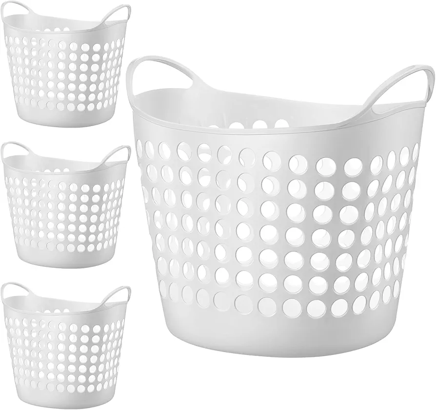 Suclain 3 Pcs Flexible Laundry Basket Set Carry Portable Flexible Laundry with Carrying Handles White Large Versatile Laundry for Bathroom College Dorm Laundry Room