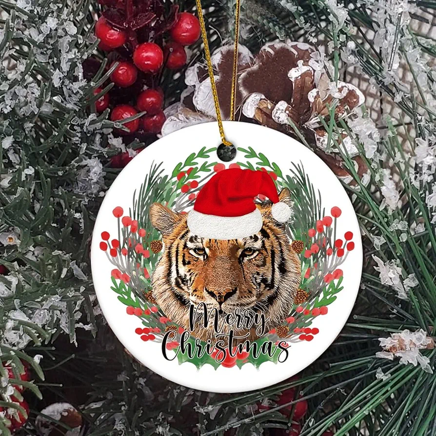 Ceramic Ornament Animal Dog Rabbit Bird Cattle Tiger Christmas Wreath Merry Christmas Souvenirs Decorative Hanging Ornaments for Living Room Decor Anniversary Keepsake 3 Inch Pendant.