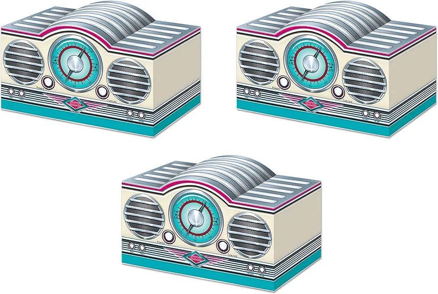 Beistle 3-D Rock & Roll Radio Centerpieces, 5.75" x 9.5", Set of 3- 1950's Decade Themed Party Supplies, Birthday Table Decor