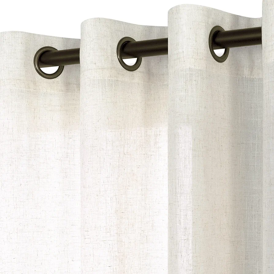 KOUFALL 105 Inch Long Linen Curtains for Living Room 2 Panels Set,Dark Grommet Hole Light Filtering Semi Sheer Curtain Drapes for Dining Room Bedroom,104 in Length,Cream Ivory Off White