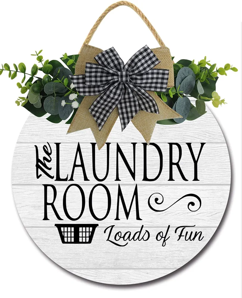 Laundry Room Sign Rustic Wooden Plaque Wreaths for Wall Door Funny Decor Vintage Hanging Sign for Laundry Room Wash House Farmhouse, 12IN