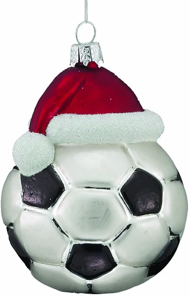 Kurt S. Adler Noble Gems Soccer Ball with Santa Hat Glass Ornament NB0285 for Christmas