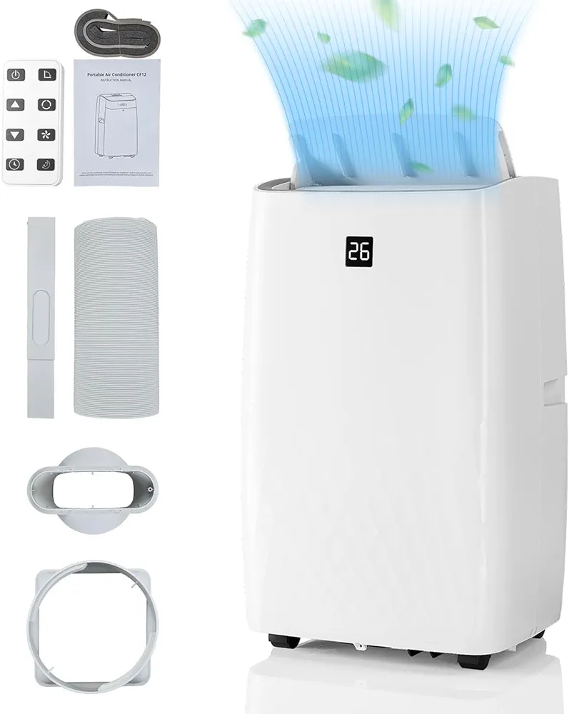 12000BTU Portable Air Conditioner, Portable AC Unit w/Remote Control, Energy-Efficient Cooling for 550 Sq.ft Space, 3In1 Cool/Fan/Dehumidify Modes, windowless ac for bedroom room indoor office