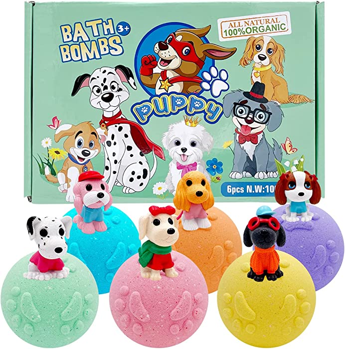 6PK Kids Bath Bombs with Surprise Inside for Toddlers, XXL Huge Kids Bath Bombs with Puppy Toys Inside, Natural Handmade Bath Bombs with Surprise