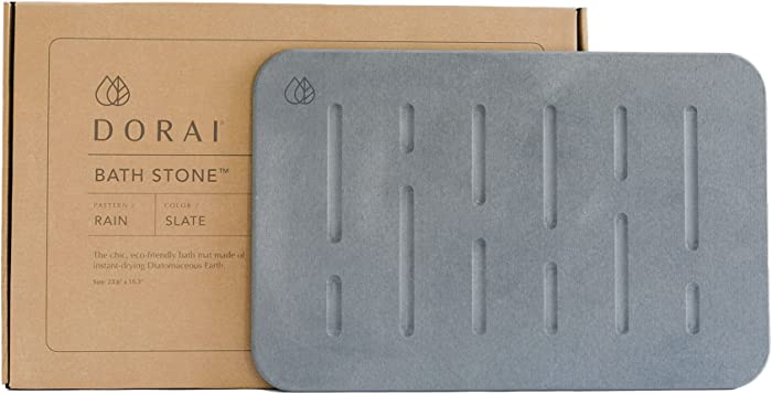 Dorai Home Bath Stone – Luxury Bath Mat – Instantly Removes Water – Non-Slip Surface – Modern and Stylish Design – Rubberized Bottom Pad – Rain Slate