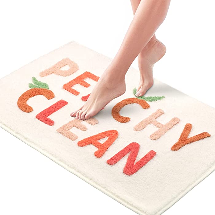 MUJOO Peachy Clean Bath Mat Cute Bathroom Rugs Pink and Cream Ultra Soft and Water Absorbent Bath Rug, Machine Washable, Non-Slip Peach Bath Mats for Bathroom (18"x24", Peachy Clean)