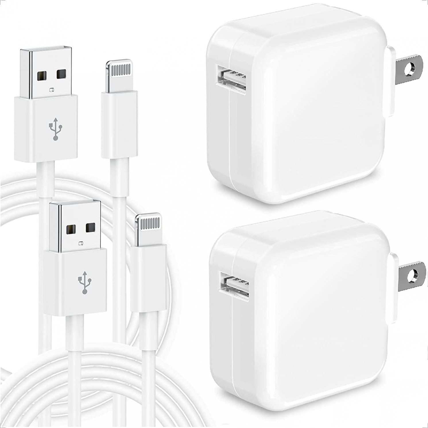 [Apple MFi Certified] 2Pack iPad Fast Charger, 12W USB Wall Fast Charger Block Foldable Portable Travel Plug with 2-Pack Lightning Cable for iPad, iPad Mini, iPad Air, iPhone 14/13/12/11/XR/8/Airpods