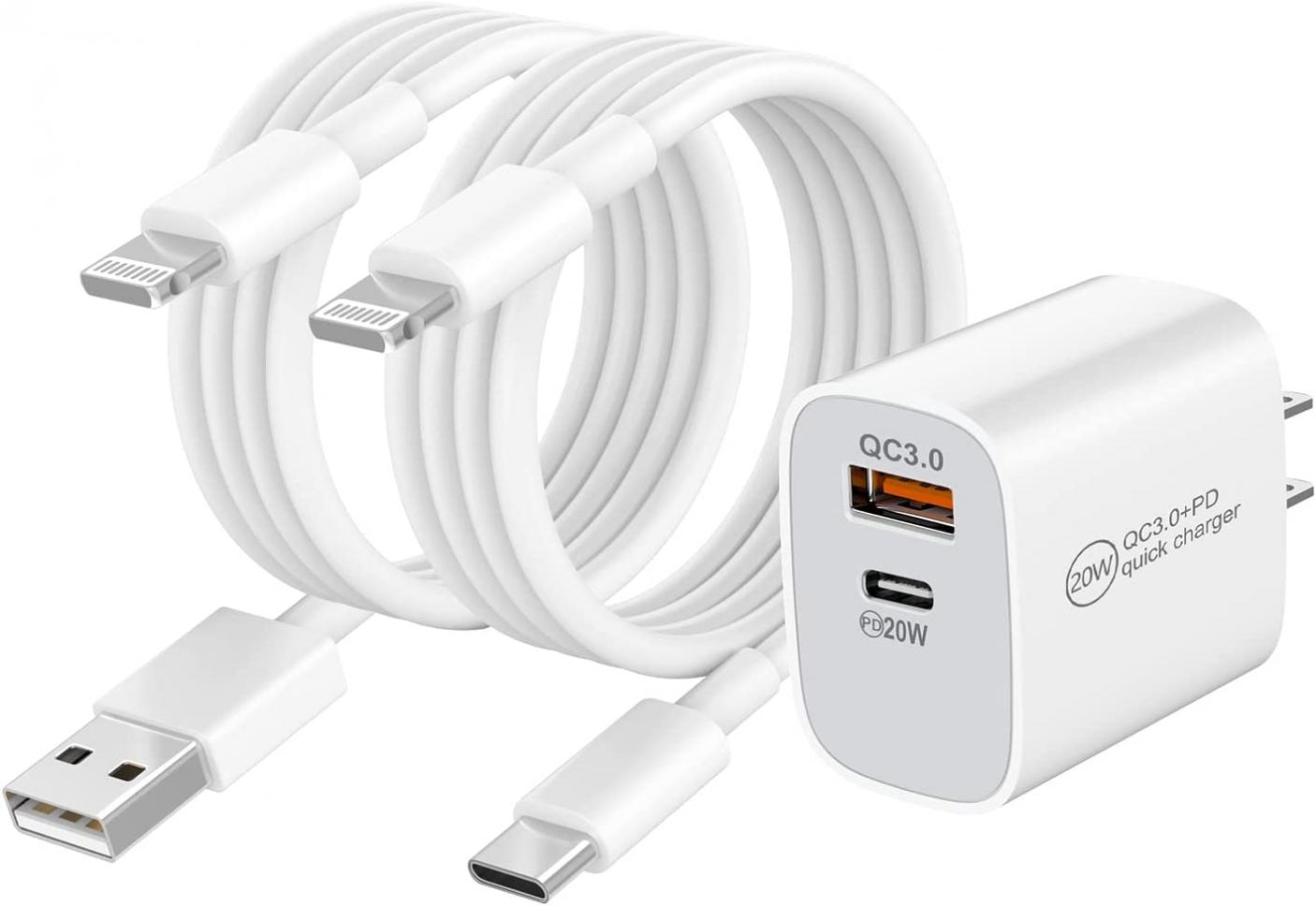 Fast iPhone Charger, 20W Super Quick Dual-Port PD/QC 3.0 iPhone Rapid Charger [Apple MFi Certified] Double Port Apple Charger Block with 2X Lightning Charger Cable Compatible with iPhone 14 13 12 11 X