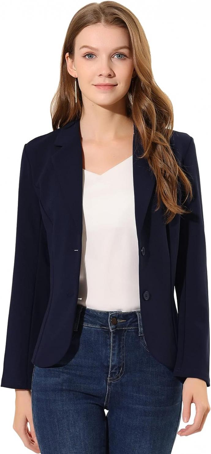 Allegra K Women's Work Office Lapel Collar Stretch Jacket Suit Blazer