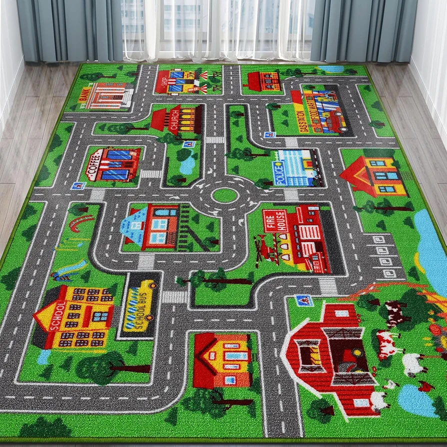 Kids Carpet Playmat Rug 78.7"x59", Car Rug for Kids Cars, Non-Slip Town City Road Map Kids Rug for Playroom Bedroom Boys, Kids Car Mat Road Rug, Track Rug Car Play Rug for Kids (78.7X59 INCH)