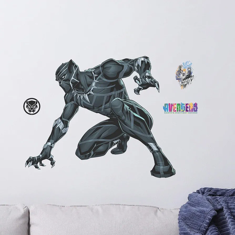 Wall Palz Marvel Black Panther Wall Decal - Augmented Reality Crouching Black Panther Bedroom Decor Peel and Stick Vinyl Wall Stickers