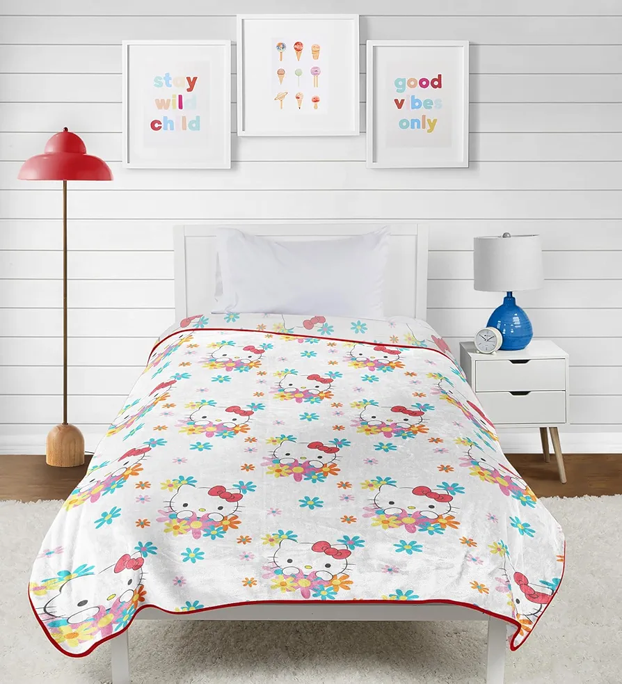 Hello Kitty Flowers and Kittens Plush Blanket - Measures 60 x 90 Inches, Kids Bedding - Super Soft Fleece Bedding