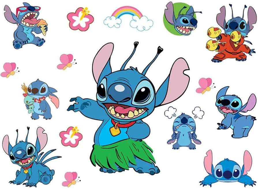 Lilo and Stitch Wall Decals Kids Cartoon Wall Art Stitch Wall Stickers for Bedroom Wall Decor DIY Removable Stitch Decals Kids Themed Room Decor (Size 23.7X17.7inchinch)