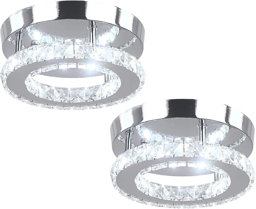 Modern Crystal Chandelier LED Flush Mount Pendant Lighting Mini Ceiling Light Fixture for Living Room Bedroom Hallway Staircase Bar Kitchen (2pcs)