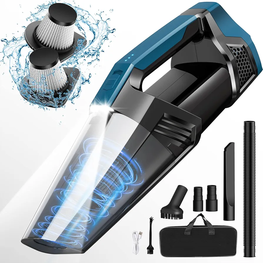 Handheld Vacuum Cordless Car Vacuum with LED Light, 9000PA Hand Vacuum Portable Computer Vacuums, Hand Held Vacuum Cleaner (BlackBlue)