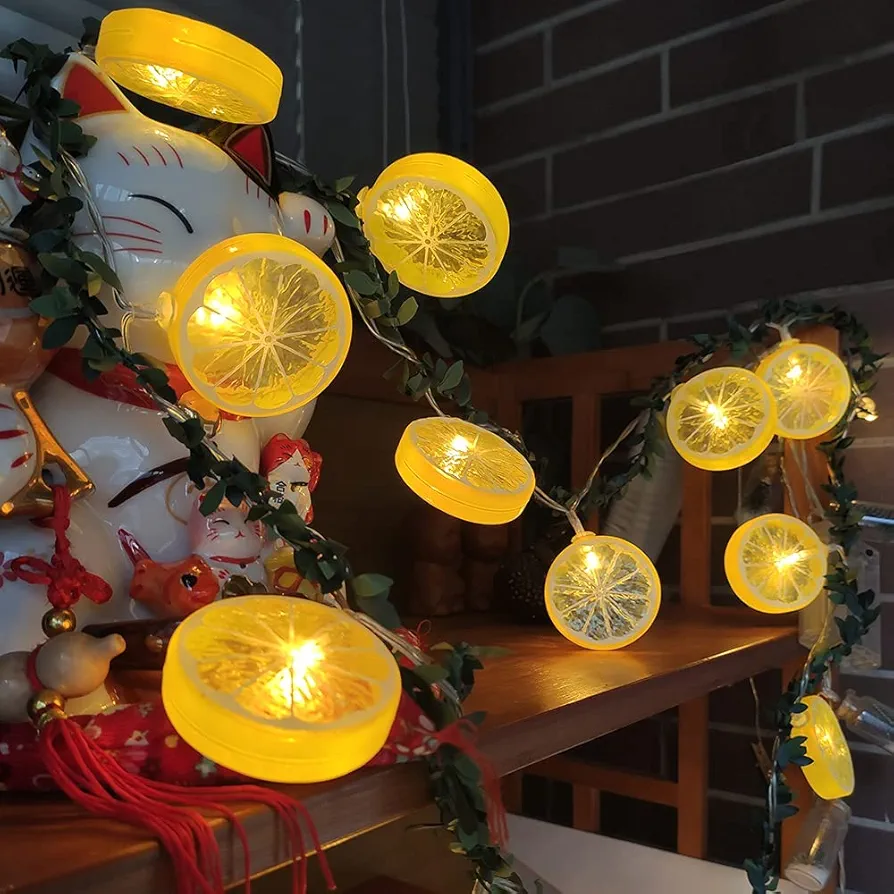 Lemon Decor String Lights, Lemon Garland Wreath Hanging lamp with 20 LED, Fairy Night Lights for Home/Room/Bedroom/Bathroom/Wedding/Party/Garden Decoration and so on (6.5 FT, Battery Powered)