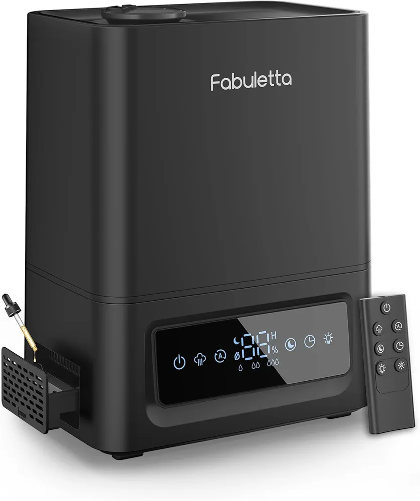 FABULETTA Humidifiers for Bedroom Large Room, 6L Top-Fill Humidifier with Remote Control, 3 Mist Levels, Essential Oil Diffuser, 2.4Mhz Ultrasonic, Auto Mode, Quiet Sleep ＆ Night Light(Black)