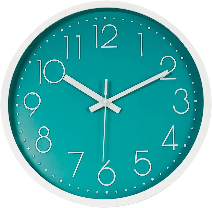 Wall Clock 12" Silent Non Ticking Modern Clock Round Decorative Wall Clock for Living Room, Bedroom, Kitchen (Battery Not Included) (Mint Green)