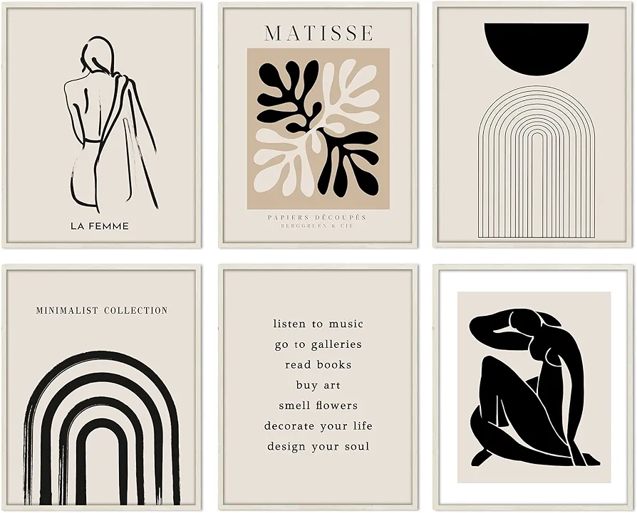 Matisse Posters for Room Aesthetic, Minimalist Abstract Wall Poster, Matisse Wall Art Prints Exhibition Posters, Retro Room Decor Aesthetic Vintage Prints for Wall Decor Unframed, 8x10in, Set of 6