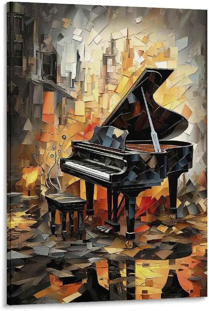 Abstract Oil Painting Style Piano Canvas Painting Decoration Poster on Wall - Home Wall Canvas Print Canvas Painting Posters And Prints Wall Art Pictures for Living Room Bedroom Decor 20x30inch(50x75