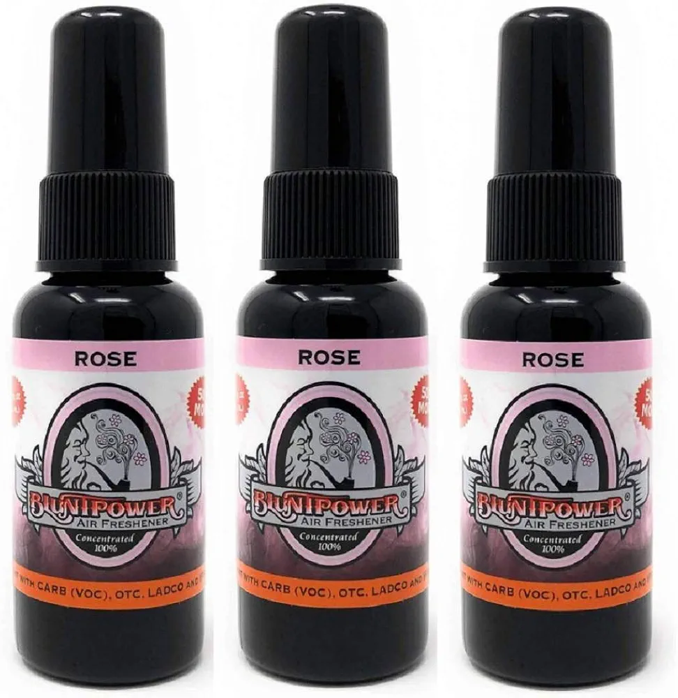 BluntPower (Rose, 3 Pack) Concentrated Air Freshener for Room and Car Spray - Oil-Based Diffuser Spray Bottle - Long-Lasting Bathroom Spray, Car Freshener, & Odor Eliminator Spray