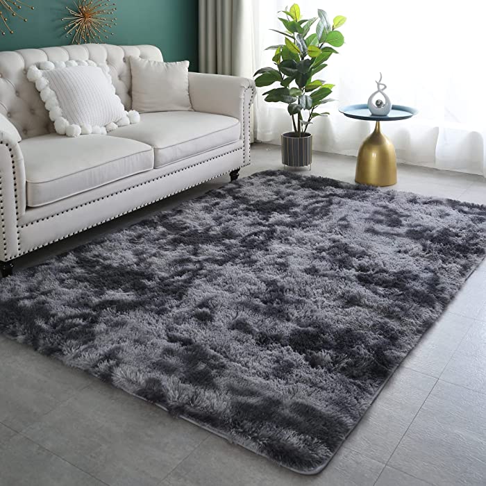 Aternoon 5.3 x 7.5 Feet Shag Area Rug, Super Soft Fluffy Shaggy Rugs Floor Carpet for Living Room, Children Bedroom, Nursery Play Room, Home Decor, 5x8, Dark Grey