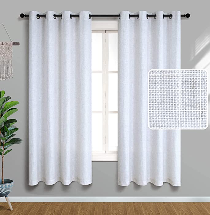 White Sheer Curtains 63 Inch Length for Bedroom 2 Panels Set Semi Transparent Linen Drapery Nursery Privacy Draperies Sill Boho Farmhouse Light Filtering Drape for Living Room Window 63 Inches Long