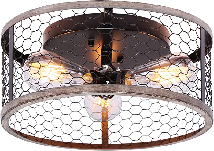 Ohniyou Rustic Ceiling Light Fixture Indoor,3-Light Semi Flush Mount Ceiling Light Chandelier Black , Farmhouse Ceiling Lamp for Kitchen Bedroom Living Room Bathroom Hallway Entryway(Flush Mount)