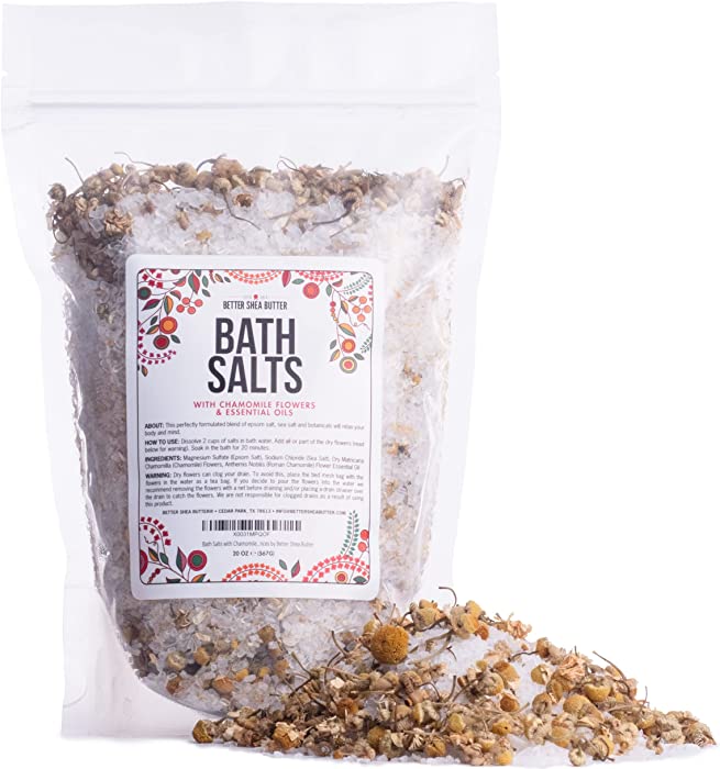 Epsom Bath Soaking Salts with Dried Chamomile and Essential Oil | Vegan & Cruelty Free / No Chemicals or Synthetic Fragrances by Better Shea Butter (20 oz)