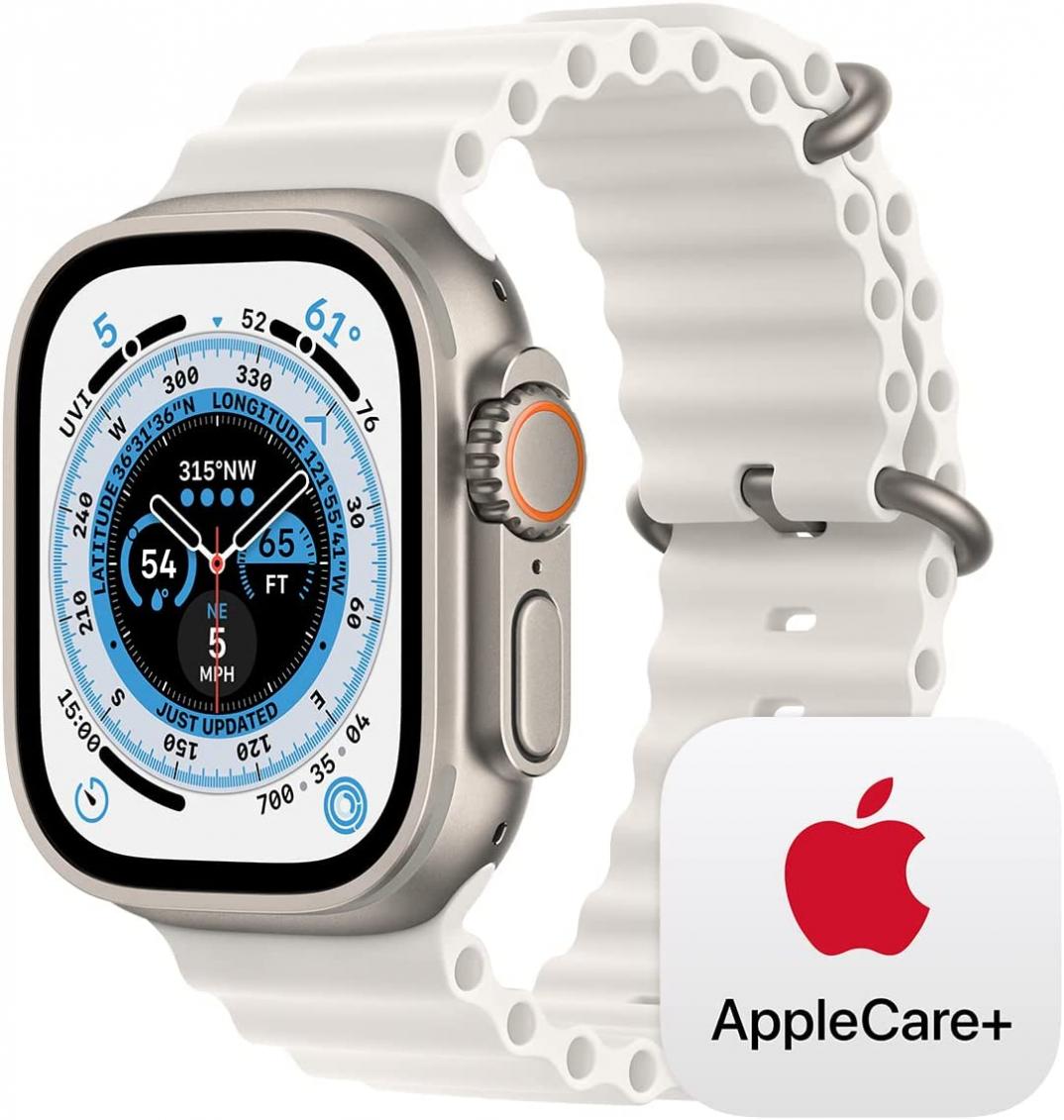 Apple Watch Ultra GPS + Cellular, 49mm Titanium Case with White Ocean Band with AppleCare+ (2 Years)