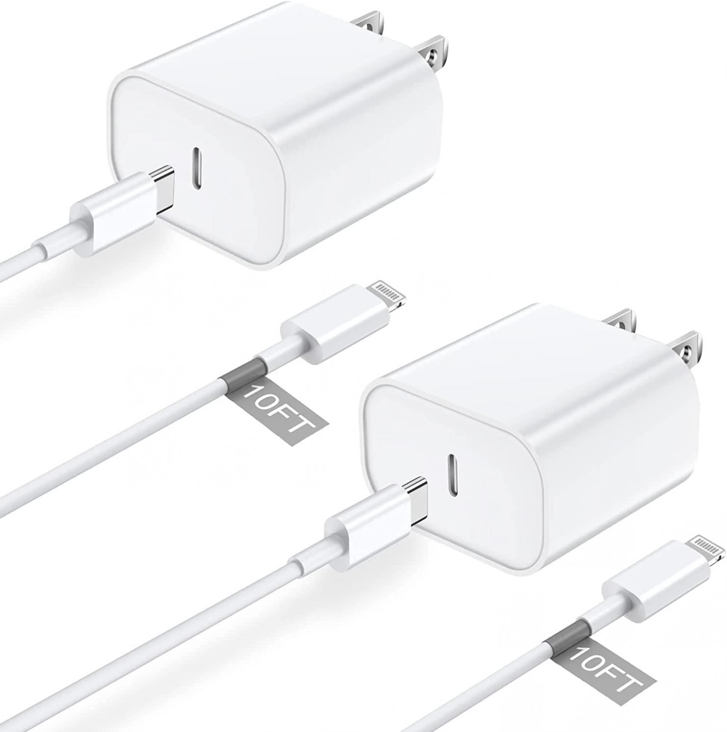 iPhone14 12 11 13 Fast Charger,Apple MFi Certified 2Pack 20W USB C Wall Charger Power Block Plug with 10FT Long Type-C to Lightning Fast Charging Data Sync Cord for iPhone14 13 12 11 Pro Max Xs Xr X 8