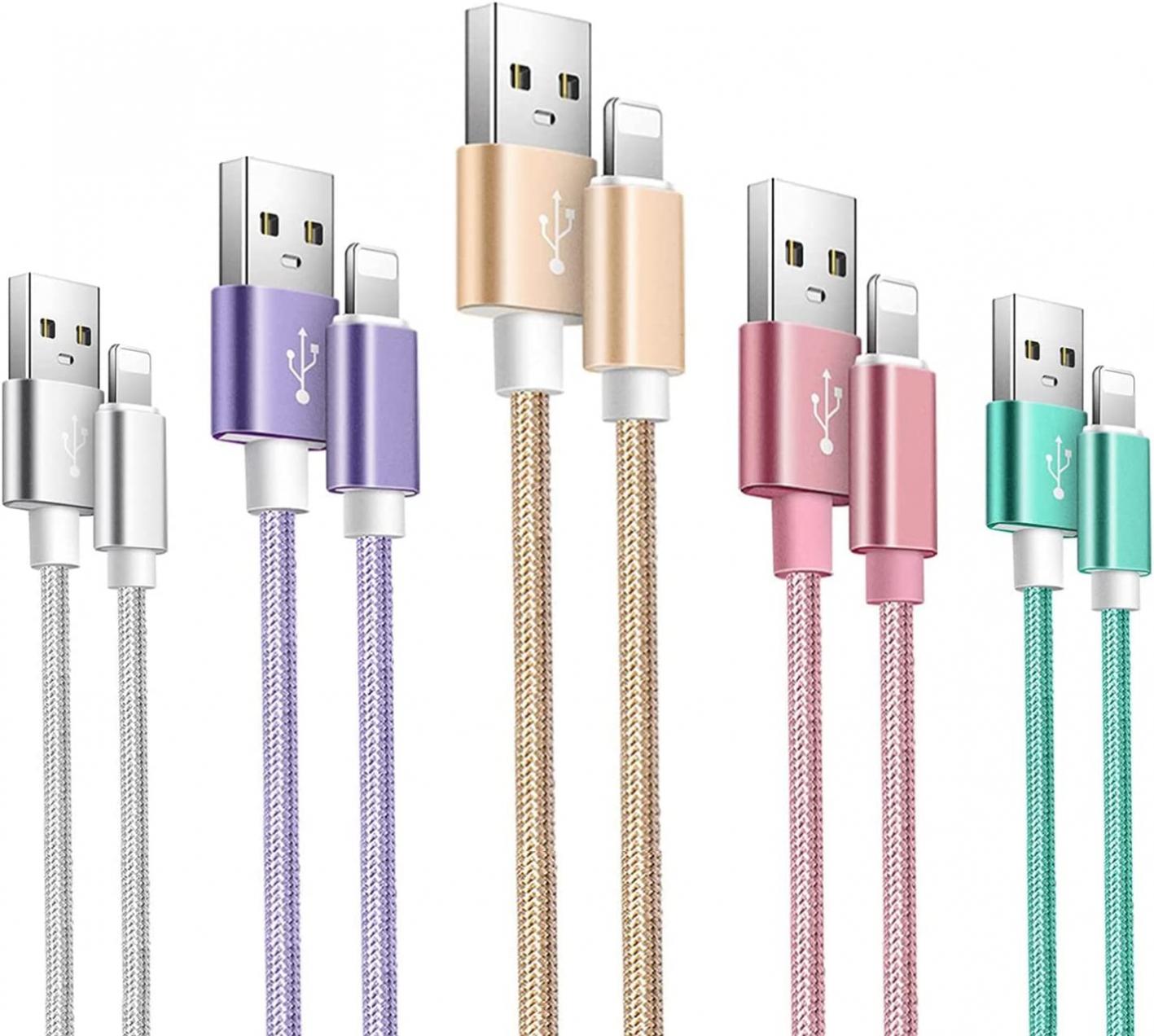 iPhone Charger Cable 5PACK iPhone Charger Cord Mfi Certified Lightning Cable Fast Charger Cord Compatible iPhone 12 Pro Max 11 Pro Xr Xs Max 10 8 Plus 7 6 6s 5cSE 2020 Pad Pod