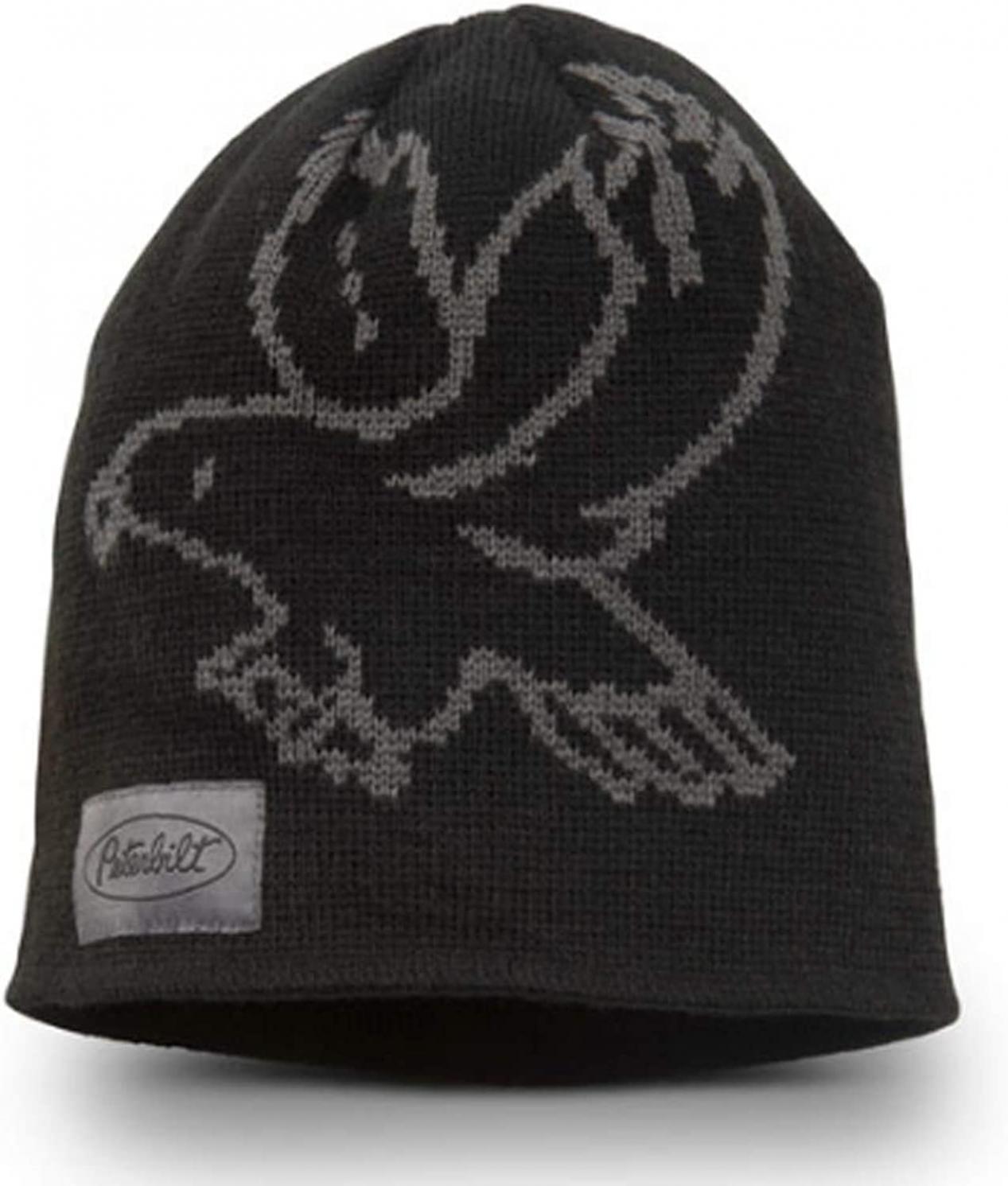 BD Peterbilt Motors Trucks Black & Silver Flying Eagle Winter Knit Beanie Cap