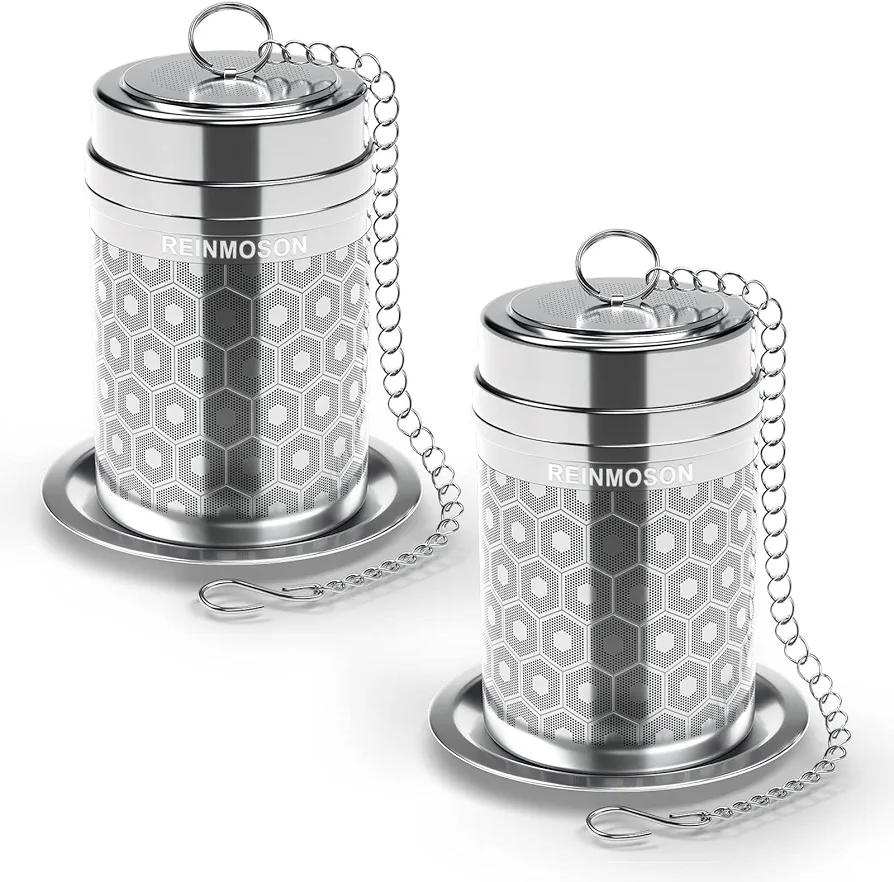 2 Pack Reinmoson Large Tea Infuser for Loose Tea & Spice Infuser for Cooking, Extra Fine Mesh Large Tea Strainers for Loose Tea, 304 Stainless Steel Loose Leaf Tea Steeper for Black Tea, Rooibos, etc