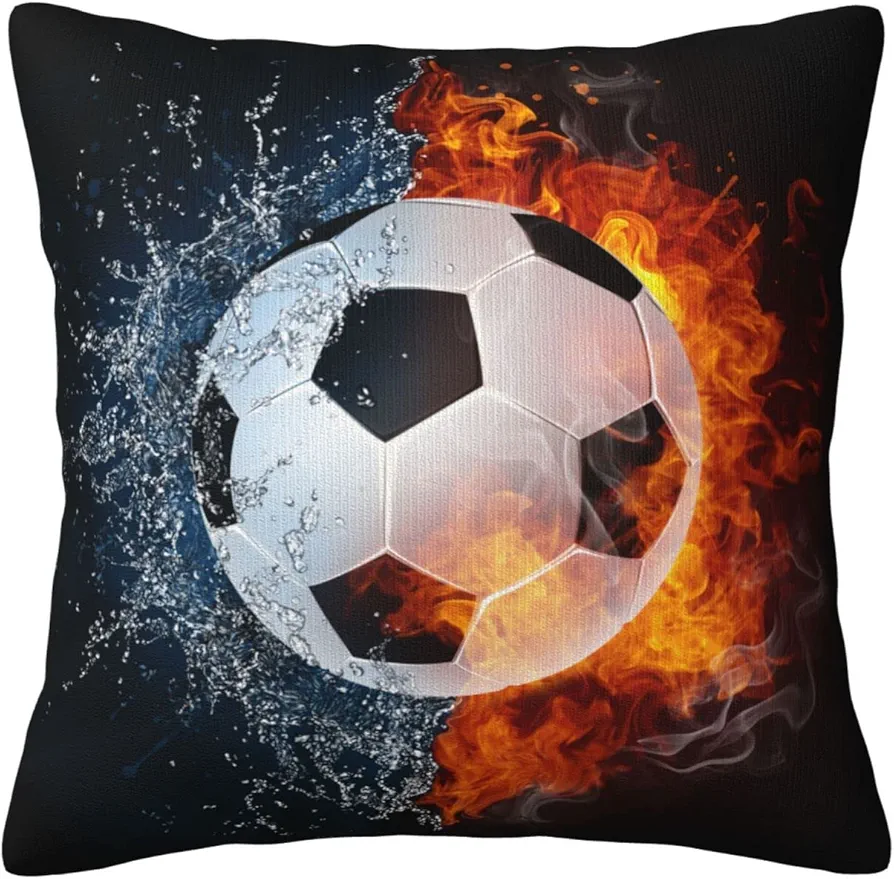 Soccer Ball Style Square Pillowcase Covers 18 x 18 inches for Boys Girls Room, Sports-Themed Throw Pillows Sofa Cushion Cover with Zipper, Home Decoration for Bedroom Sofa Chair