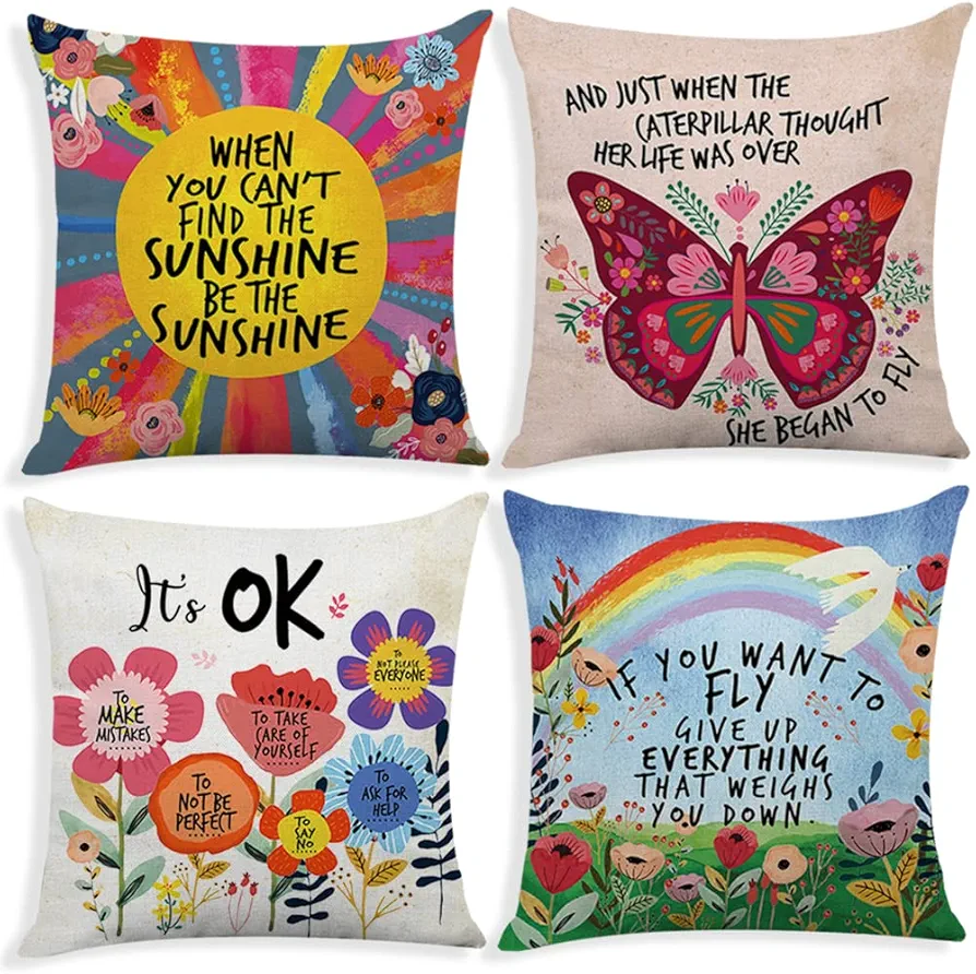 Butterfly Pillows for Girls,Butterfly Room Decor for Teen Girls,Inspirational Throw Pillow Cover for Kids,Cushion Case for Girl Room,Sunshine Decorative Pillow Case for Girls