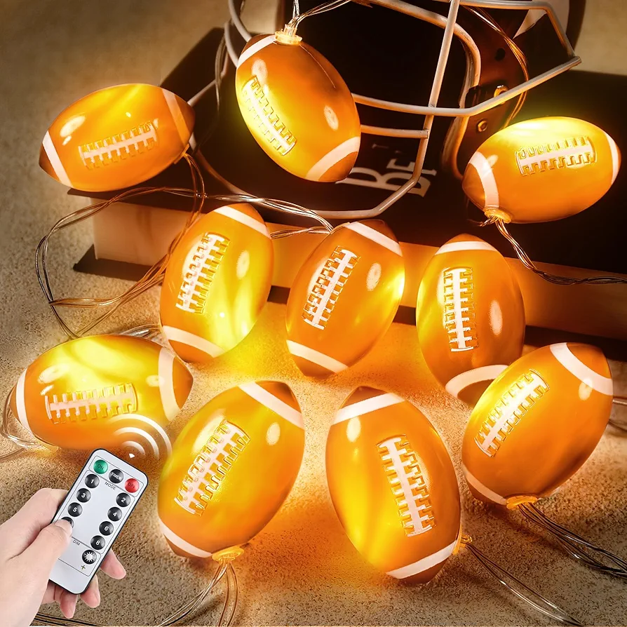 Erweicet Football Decor 6.5FT 10 LED Football String Lights for Boys Room Decor