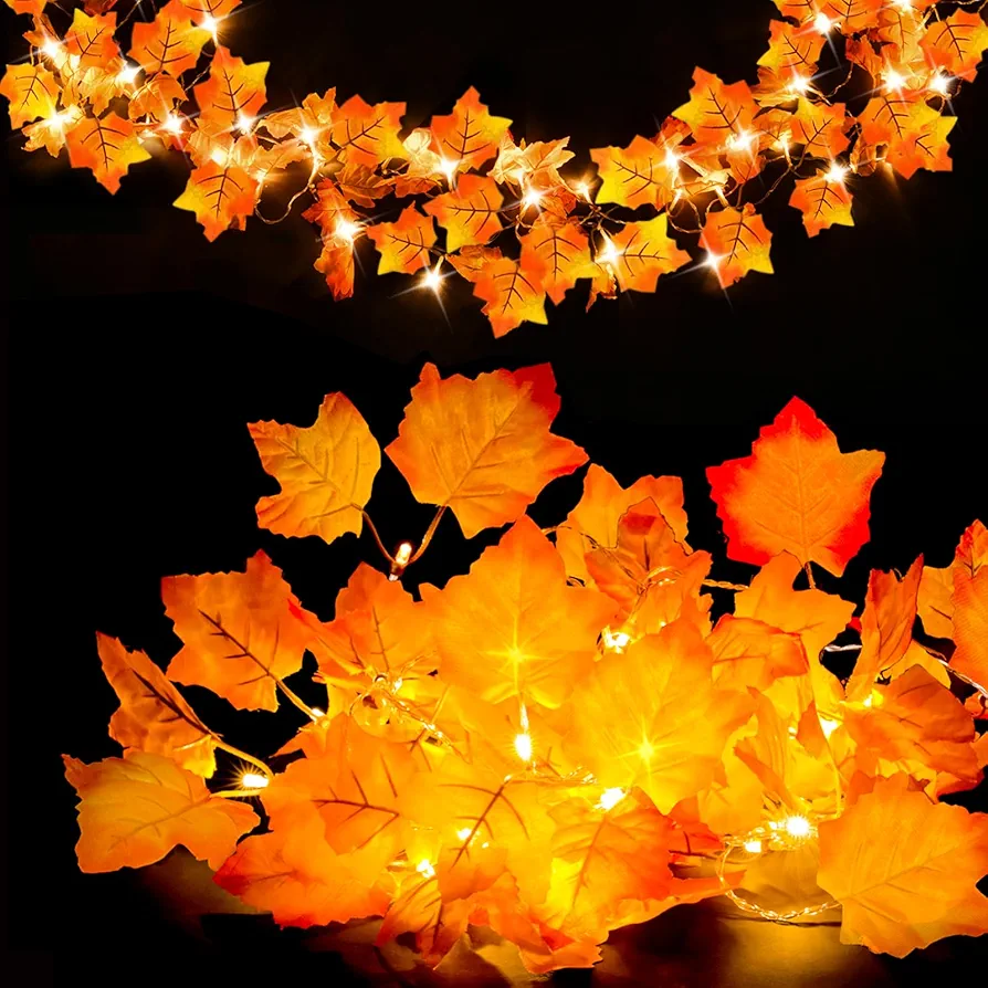 Luditek 3-Pack Fall Decor Lighted Fall Garland, Total 24.6ft 60 LED Thanksgiving Decor Halloween String Lights, Friendsgiving Gift Thanksgiving Decorations for Home Holiday Autumn Garland Indoor