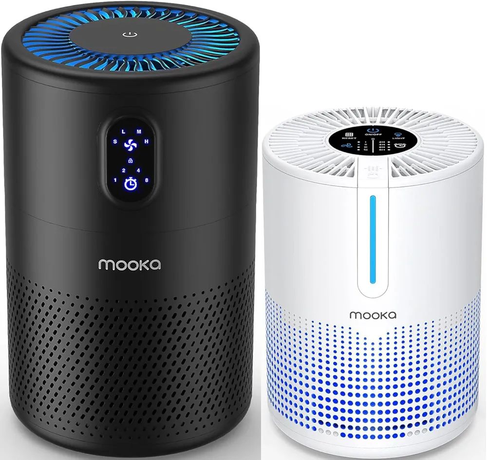 MOOKA Air Purifiers for Home Large Room up to 1076ft², H13 True HEPA Air Filter Cleaner, Odor Eliminator, Remove Smoke Dust Pollen Pet Dander, Night Light, 2 Packs