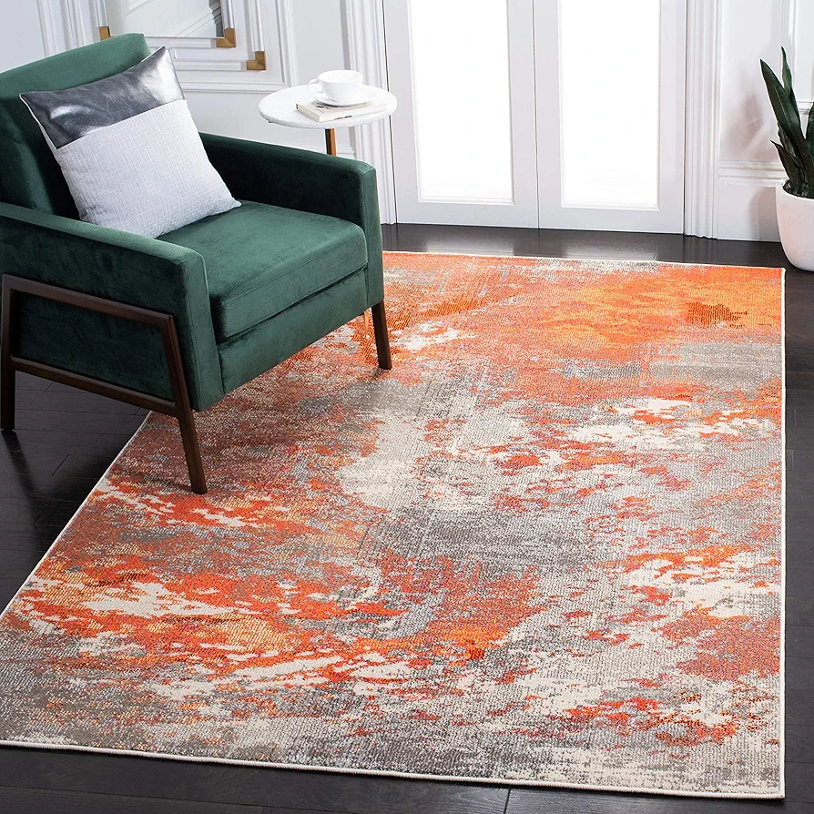 SAFAVIEH Madison Collection Accent Rug - 4' x 6', Grey & Orange, Boho Abstract Design, Non-Shedding & Easy Care, Ideal for High Traffic Areas in Entryway, Living Room, Bedroom (MAD440G)