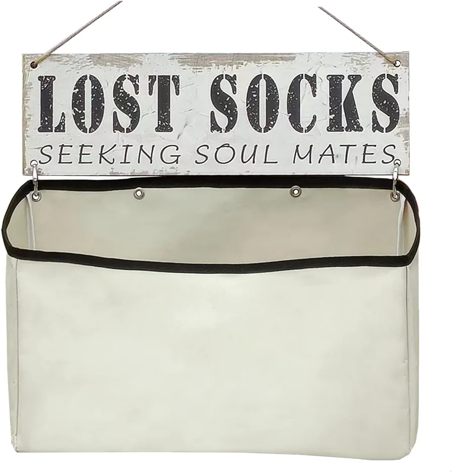 Laundry Room Wall Décor Accessories Canvas Bag Basket Lost socks Funny Wood Sign Organization