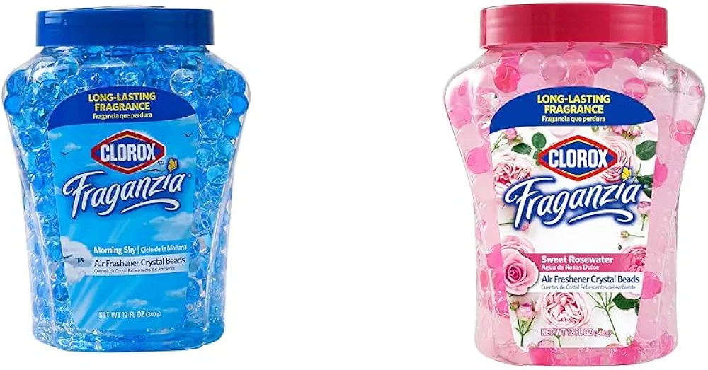 Clorox Fraganzia Air Freshener Beads Bundle - Morning Sky & Sweet Rosewater Scents - Crystal Gel Air Freshener - 2 Pack