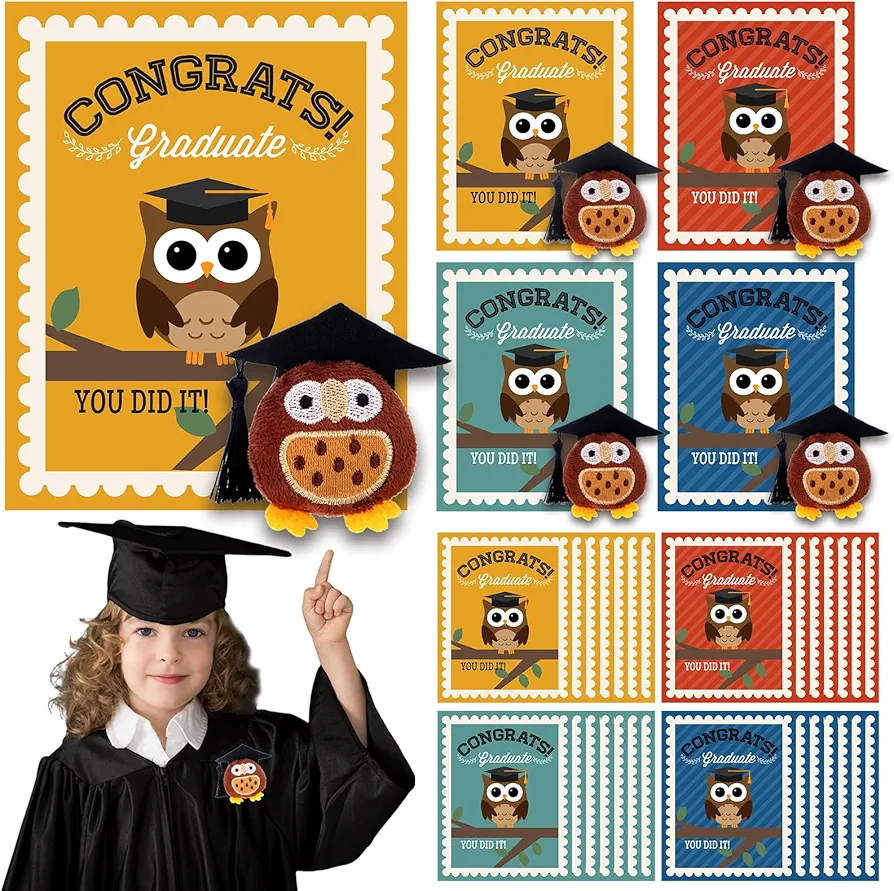 Section 28 Set Graduation Gifts Plush Bulk Owl Pin with Grad Cap Graduation Cards 2024 Preschool Graduation Party Favors Kindergarten End of Year Gift Graduation Classroom Exchange Gifts