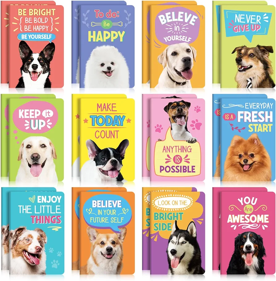 BenLouis 24 Pack Mini Dog Notepads Mini Inspirational Notebooks Bulk Lined Dog Themed Party Favors Small Pocket Motivational Notepad Gifts for Kids Birthday Classroom Puppy Party Favors Supplies