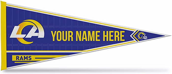 Rico Industries NFL Los Angeles Rams Personalized - Custom 12" x 30" Soft Felt Pennant - EZ to Hang