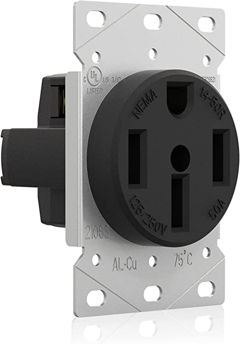 ELEGRP 50 Amps 125/250V Range Oven Stove Receptacle, Flush Mounting Power Outlet, NEMA 14-50R, Straight Blade Heavy Duty Range Receptacle, Grounding, 3 Pole 4 Wire, UL Listed, 1 Pack