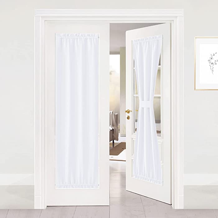 NICETOWN Pure White Sidelight Door Panel - 50% Sunlight Blocking French Door Drapery Panel for Privacy (25 inches Width x 72 inches Length, Tie Back Included, 1 Panel)