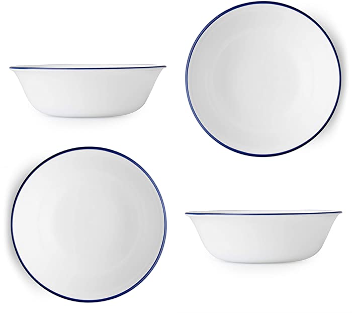 Corelle Livingware Lia 18 Ounce Soup/Cereal Bowl - White with Cobalt Blue Lip (Set of 4)