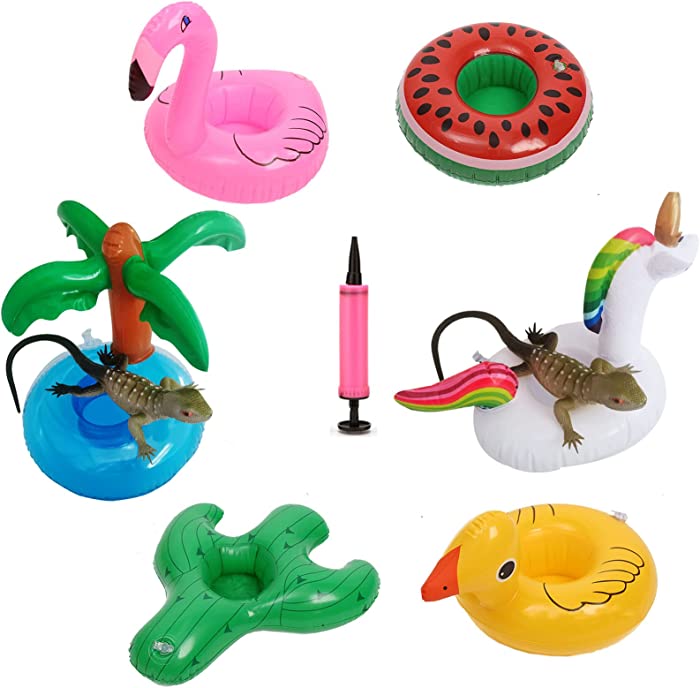 7 Pack Bearded Dragon Lizard Bathe Float Bearded Dragon Accessories Toys Durable Enjoy The Bath Time with Bearded Lizard Shower Games Toys Bathtub Toy (Including a Manual Inflator)