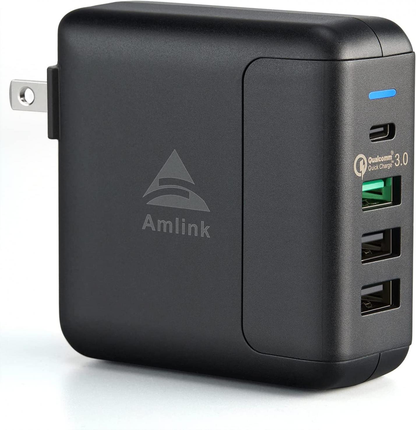 USB C Charger, Amlink 40W 4 Port USB Wall Charger, QC 3.0 Fast Charger Adapter, USB C Block with Foldable Plug Power Adapter for iPhone 14/14 Pro/14 Pro Max/13/13Pro, iPad,Airpods,Galaxy, Note,Pixel